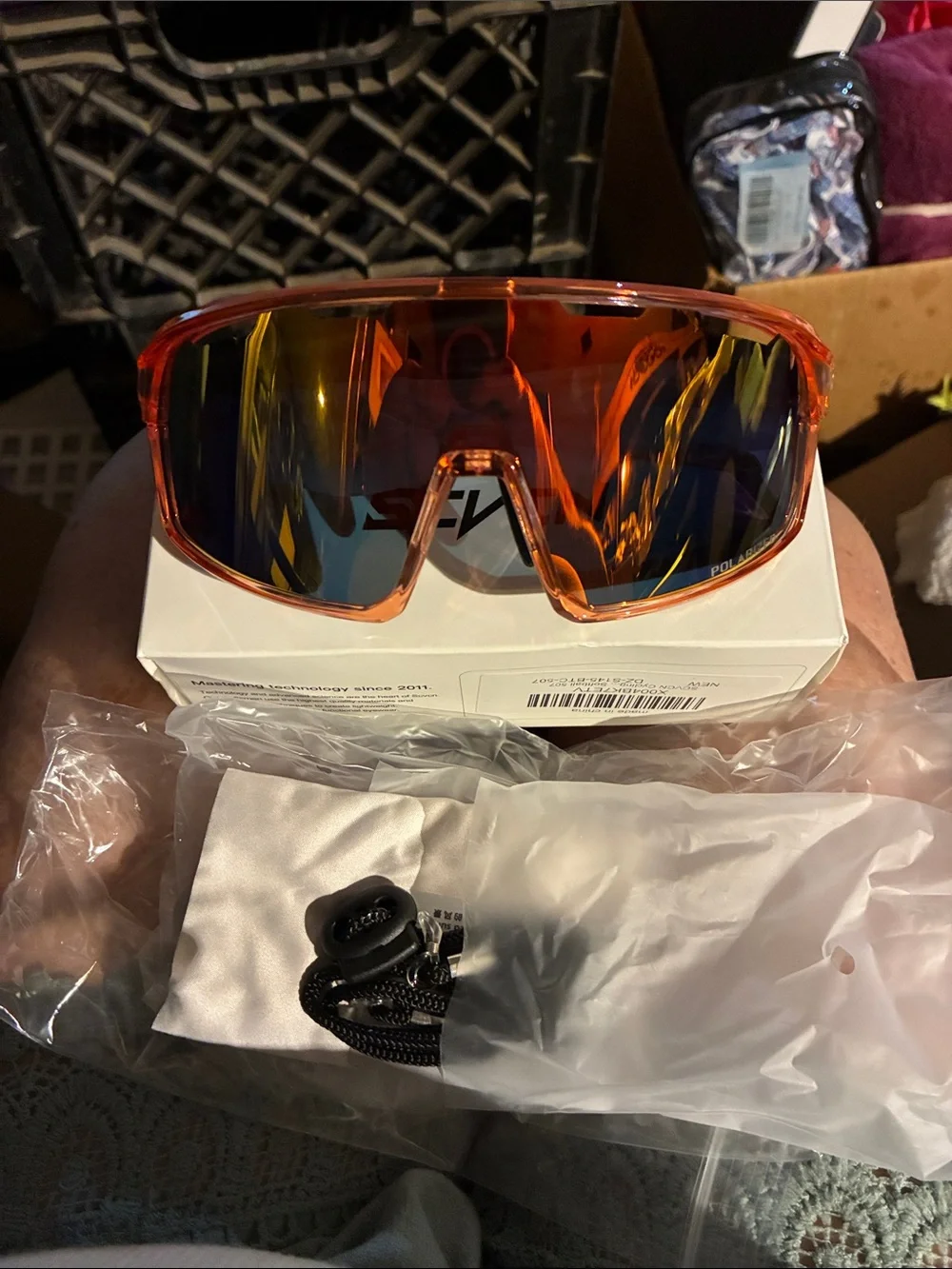 Orange Mirrored Sport Sunglasses with Polarized Lens